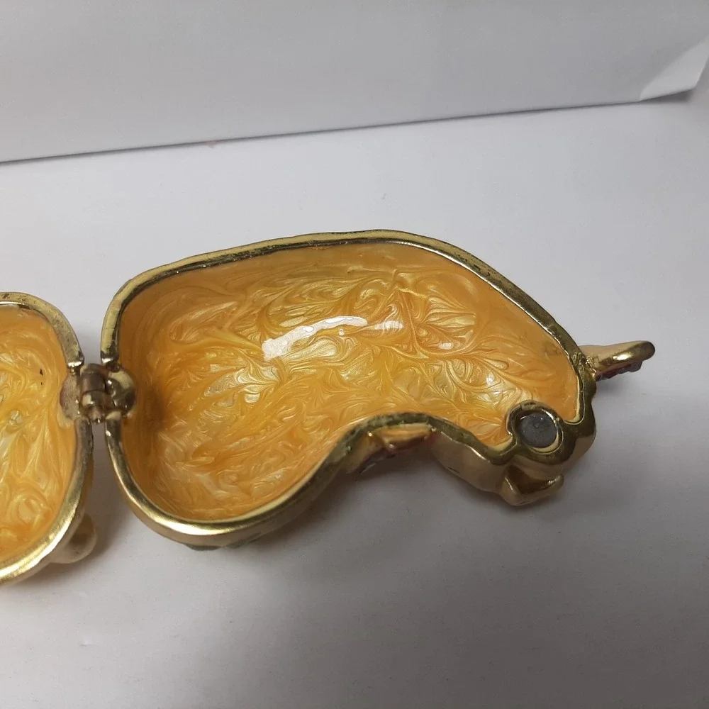 Gold and Pink Happy Smiling Hindu Pig Metal Enamel Hinged Box 3.25